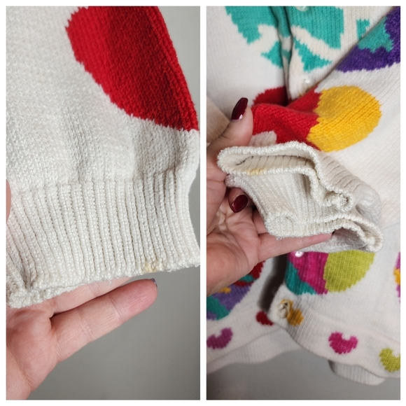 Vintage Christine Foley Heart Multi White knit button cardigan size 1 medium - Picture 16 of 16